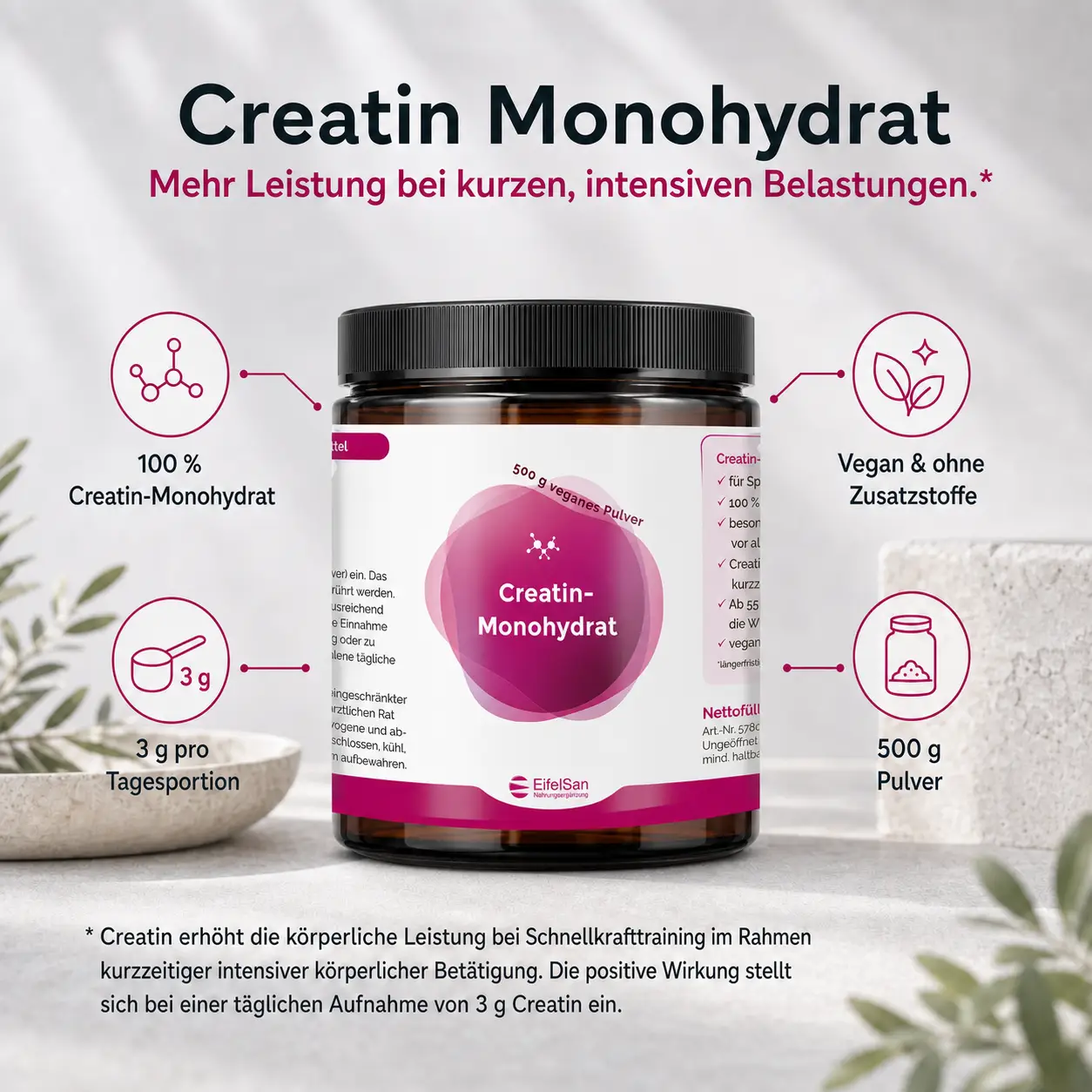 Creatin-Monohydrat Pulver - 500 g veganes Pulver