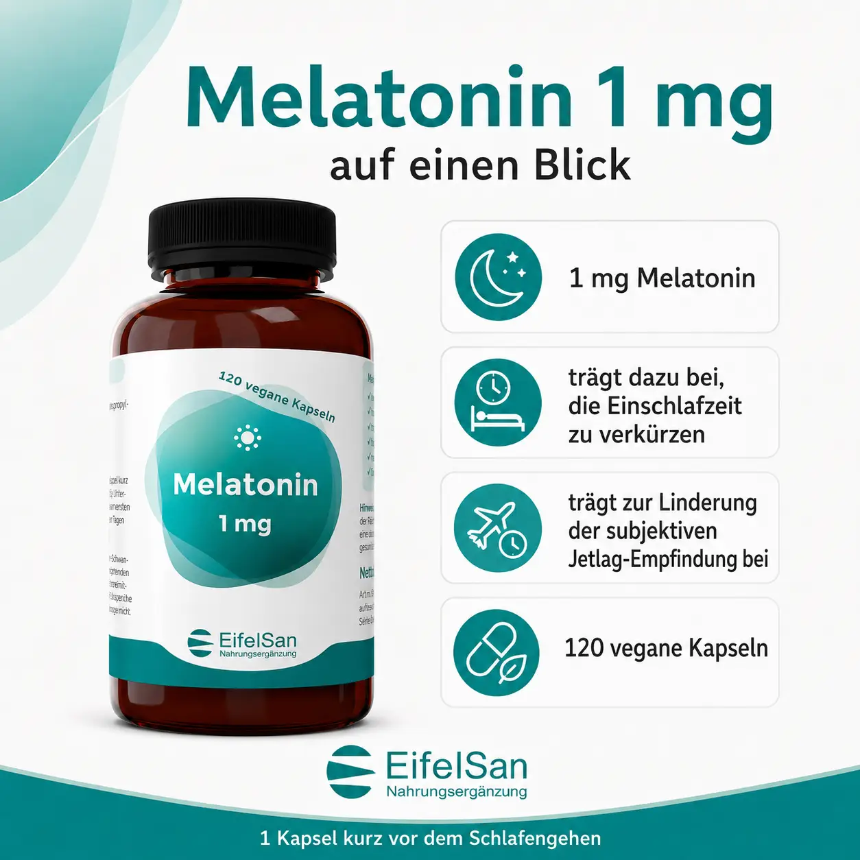 Melatonin 1 mg – 120 vegane Kapseln