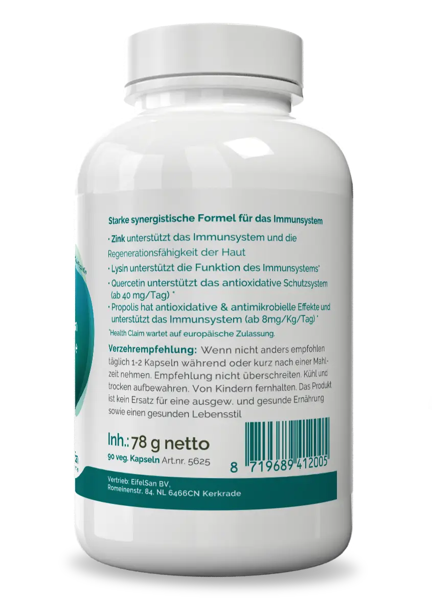 LysoSan Etikett Etikett von LysoSan Lysin Defense – 90 Kapseln mit Zink, Propolis und Bioflavonoiden