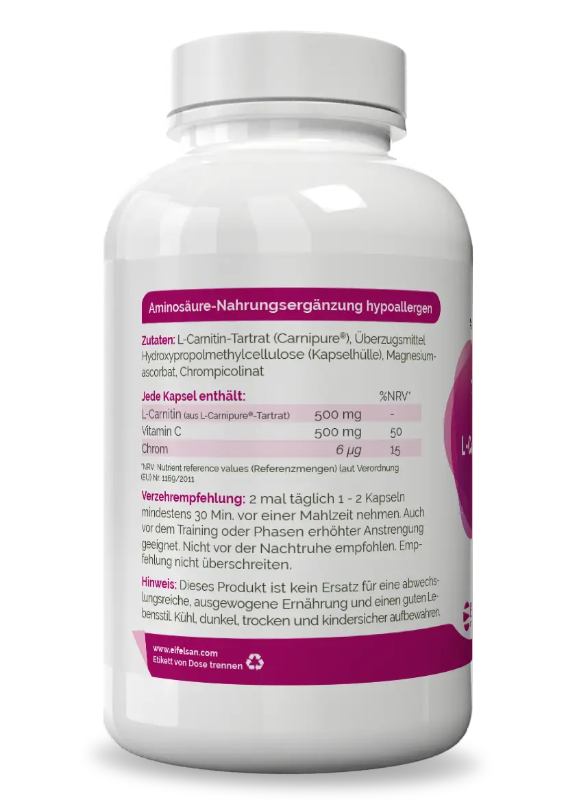 L-Carnitin Inhaltsstoffe Carnipure® L-Carnitin-Tartrat kombiniert mit Magnesiumascorbat und Chrompicolinat
