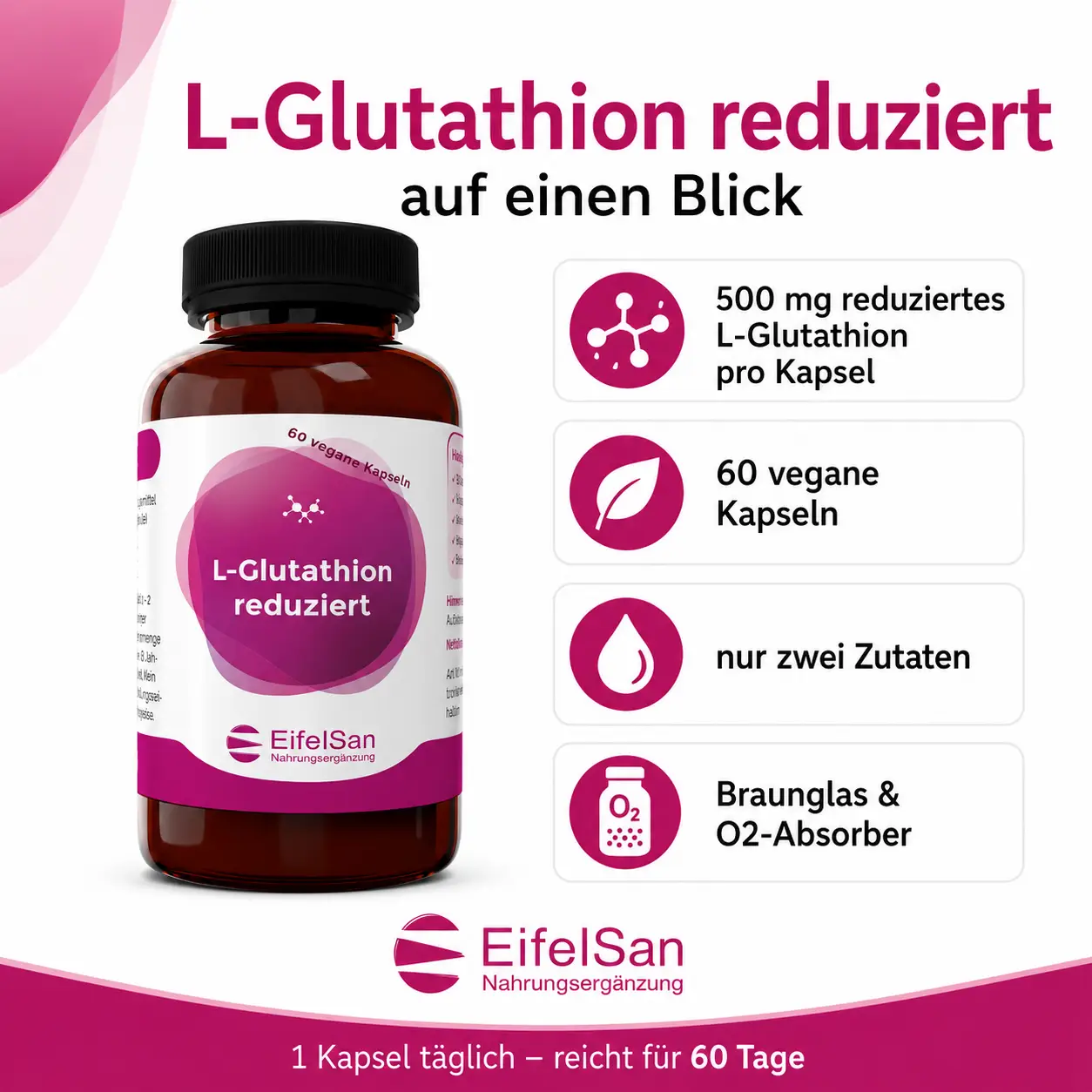 L-Glutathion reduziert 500 mg – 60 vegane Kapseln L-Glutathion reduziert 500 mg – 60 vegane Kapseln