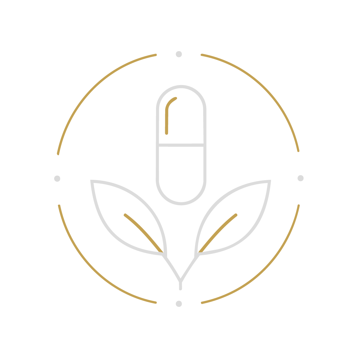 Pille, Kapsel, grünes Blattwerk, Öko-Logo