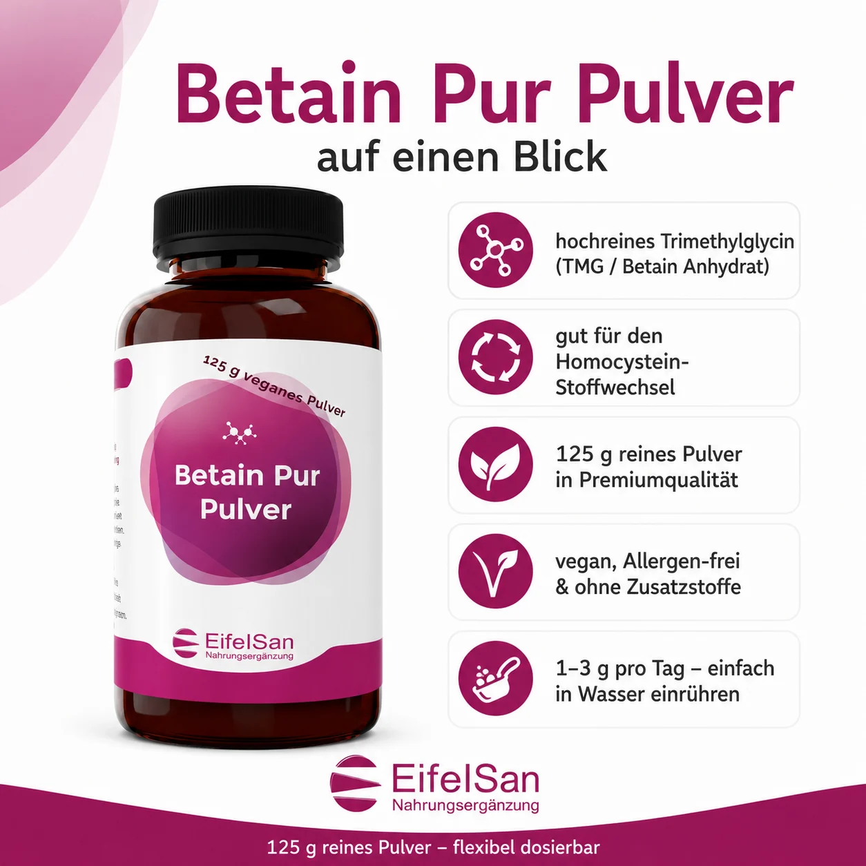 Betain Pulver pur – 125 g reines Betain Anhydrat (TMG) Betain Pulver pur – 125 g reines Betain Anhydrat (TMG)