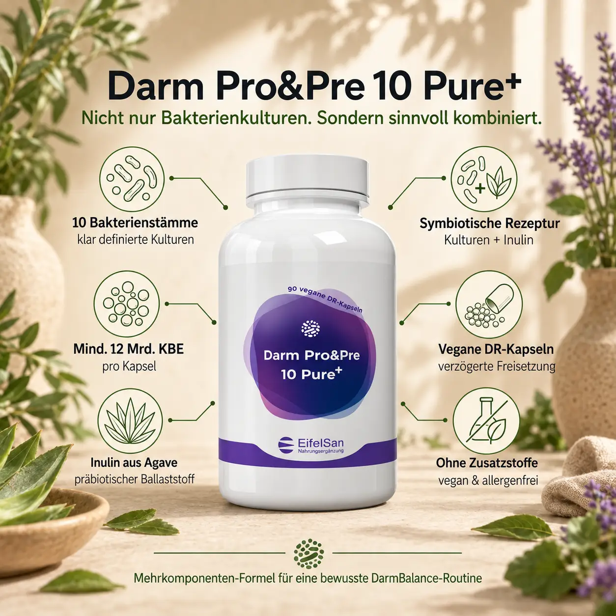 Darm Pro+Pre 10 Pure - 90 vegane Kapseln mit Inulin - 10 Bakterienstämme Darm Pro+Pre 10 Pure - 90 vegane Kapseln mit Inulin - 10 Bakterienstämme