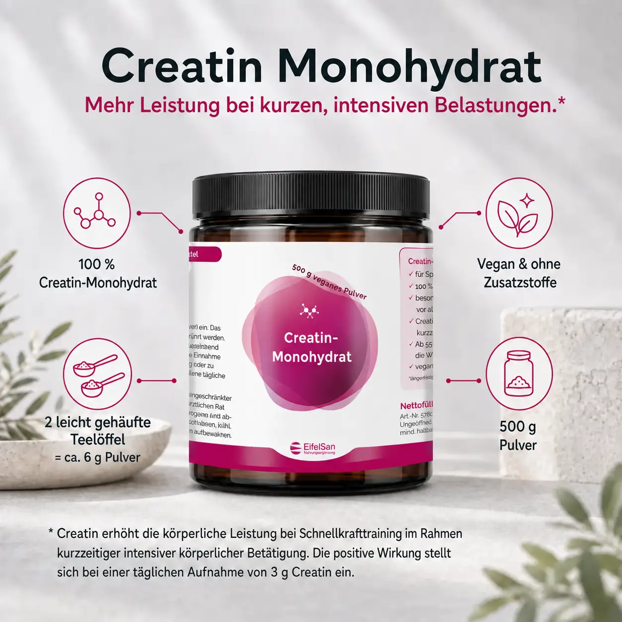 Creatin-Monohydrat Pulver - 500 g veganes Pulver Creatin-Monohydrat Pulver - 500 g veganes Pulver