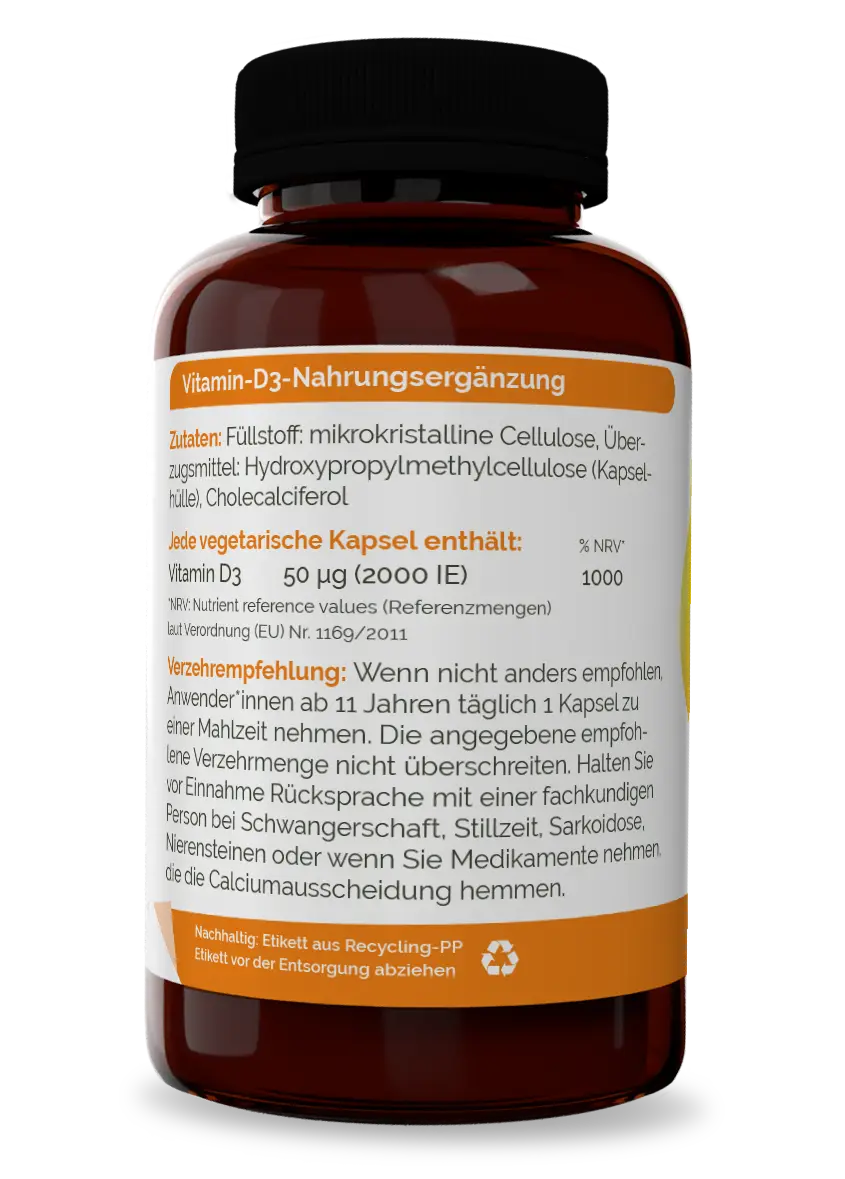 Vitamin D3 2000 I.E. / 50 µg – 120 vegetarische Kapseln Vitamin D3 2000 I.E. / 50 µg – 120 vegetarische Kapseln