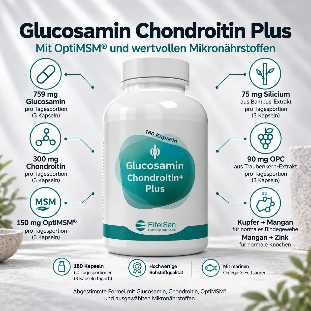 Glucosamin Chondroitin Plus - 180 Kapseln mit OptiMSM®
