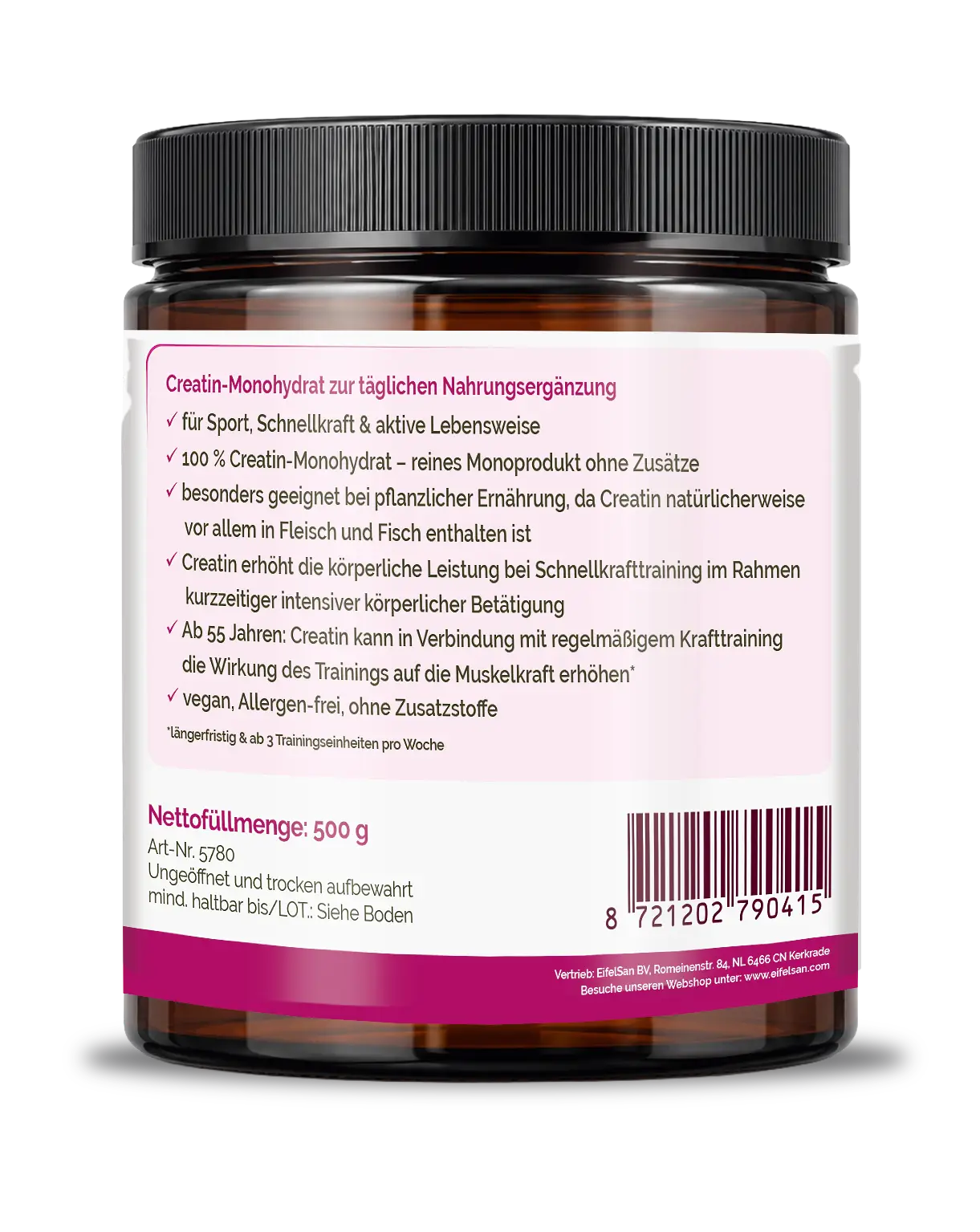 Creatin-Monohydrat Pulver 500 g vegan von EifelSan