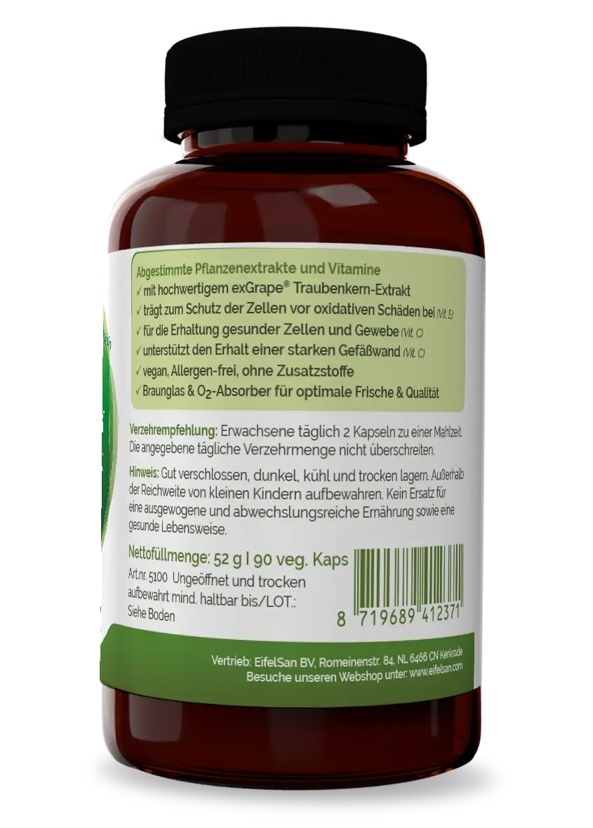 OPC Plus Qualität OPC Plus+ Komplex von EifelSan – vegan, allergenfrei und ohne Zusatzstoffe im Braunglas
