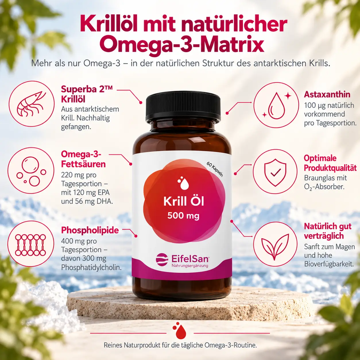 Krillöl mit Astaxanthin - 60 Kapseln Omega-3
