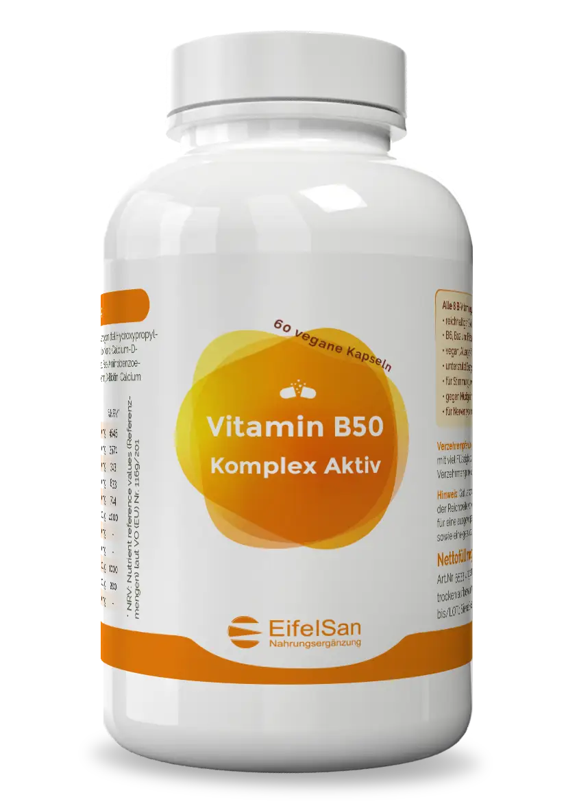 Vitamin B50 Komplex Aktiv Vitamin B50 Komplex Aktiv von EifelSan – 60 vegane Kapseln mit PABA, Cholin und Inositol