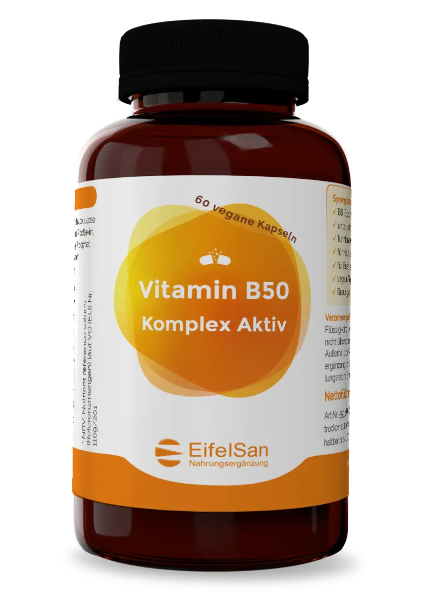 Vitamin B50 Komplex Aktiv Vitamin B50 Komplex Aktiv von EifelSan – 60 vegane Kapseln mit PABA, Cholin und Inositol
