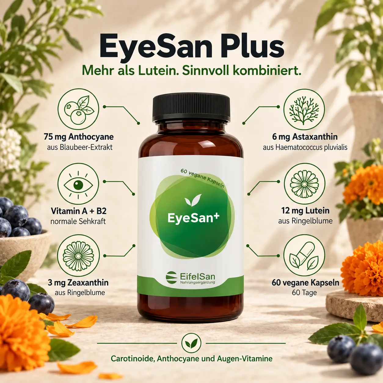 EyeSan Plus - 60 Kapseln Carotinoide mit Augen-Vitaminen