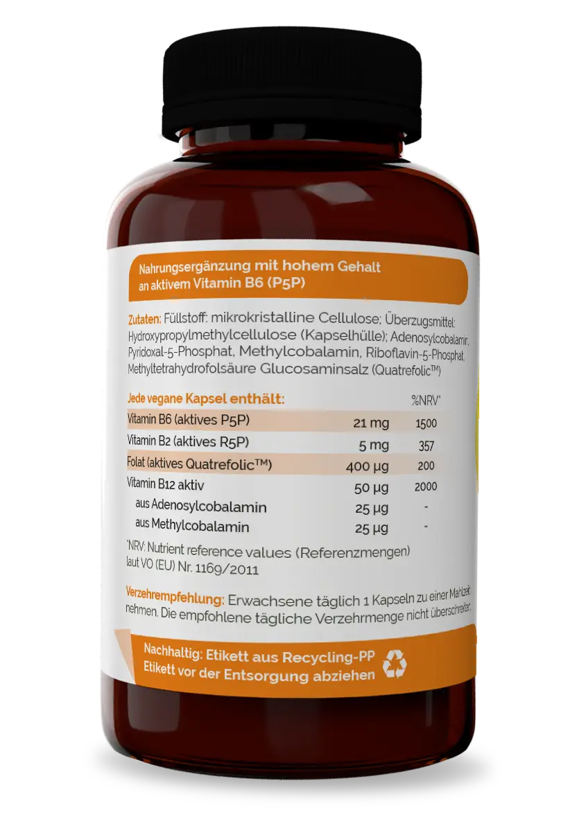 Aktive B-Vitamine Aktiver B-Vitamin-Komplex mit Pyridoxal-5-Phosphat, Riboflavin-5-Phosphat, Folat und B12