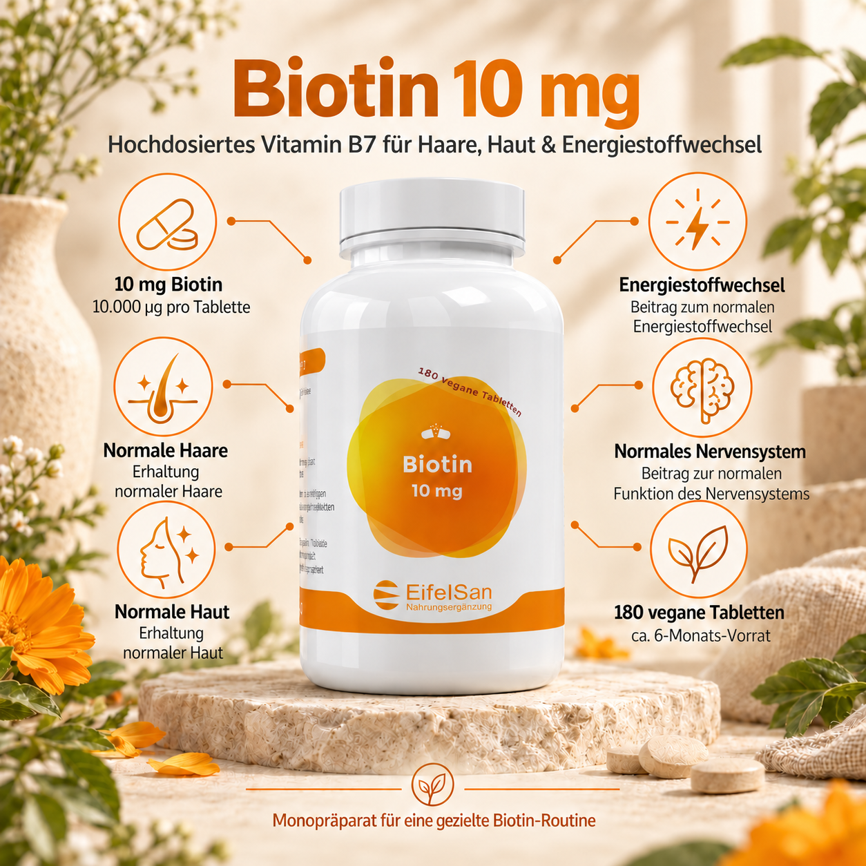 Biotin 10 mg - 180 vegane Tabletten mit Vitamin B7