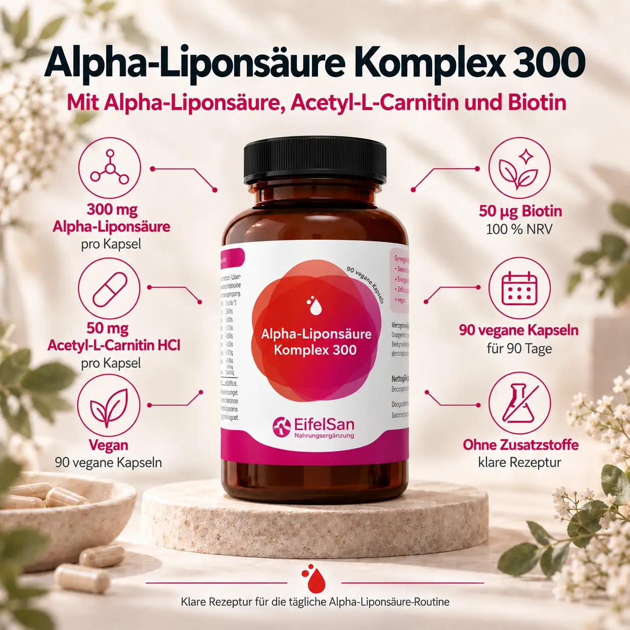 Alpha Liponsäure Komplex 300 mg - 90 Kapseln mit Acetyl-L-Carnitin + Biotin Alpha Liponsäure Komplex 300 mg - 90 Kapseln mit Acetyl-L-Carnitin + Biotin