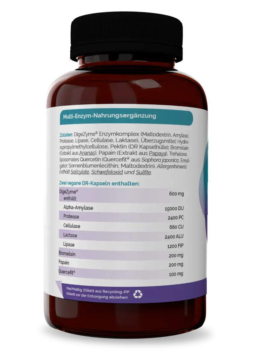 EnzymSan vegane Enzym-Kapseln mit DigeZyme Bromelain Papain und Quercefit EnzymSan vegane Enzym-Kapseln mit DigeZyme Bromelain Papain und Quercefit