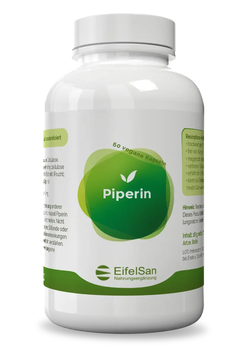 Piperin 8 mg Piperin 8 mg von EifelSan – 60 vegane Kapseln mit Schwarzem Pfeffer-Extrakt