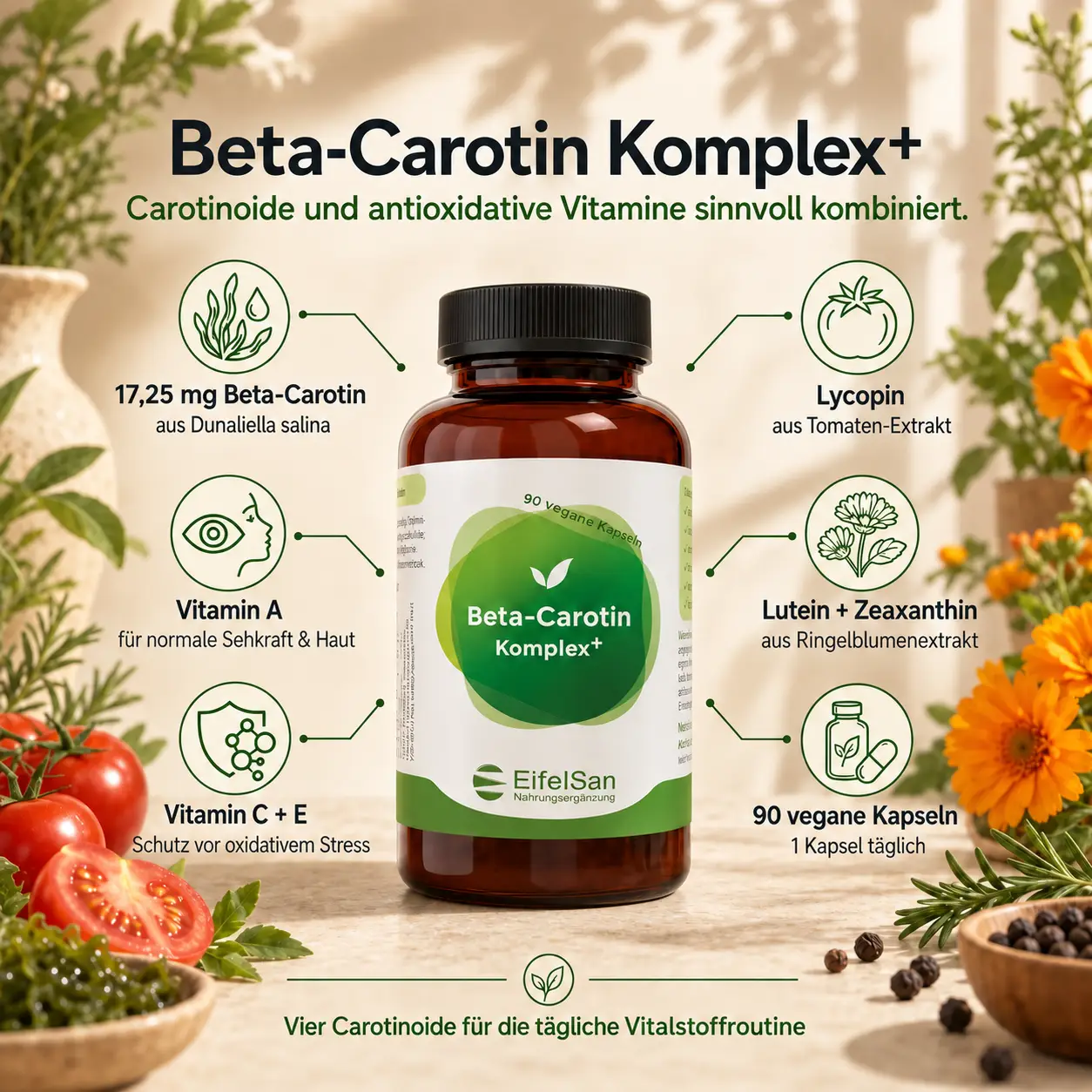 EifelSan Beta-Carotin Komplex+ mit natürlichem Beta-Carotin, Vitamin C und Vitamin E
