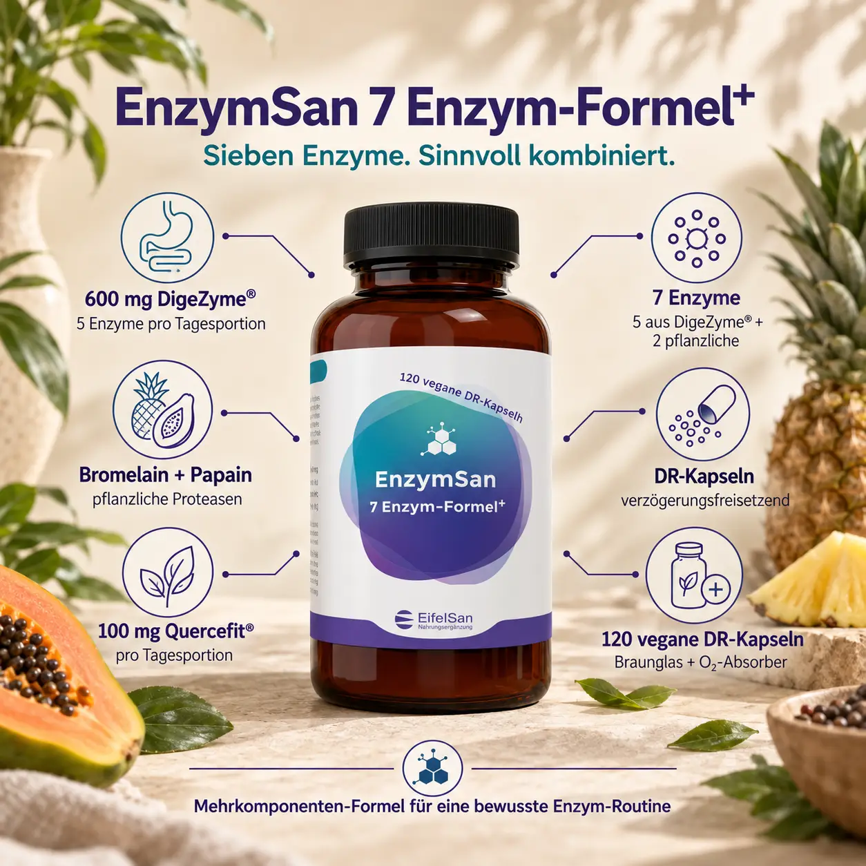 EnzymSan - 120 DR-Kapseln Enzym-Komplex - 7 Enzyme vegan