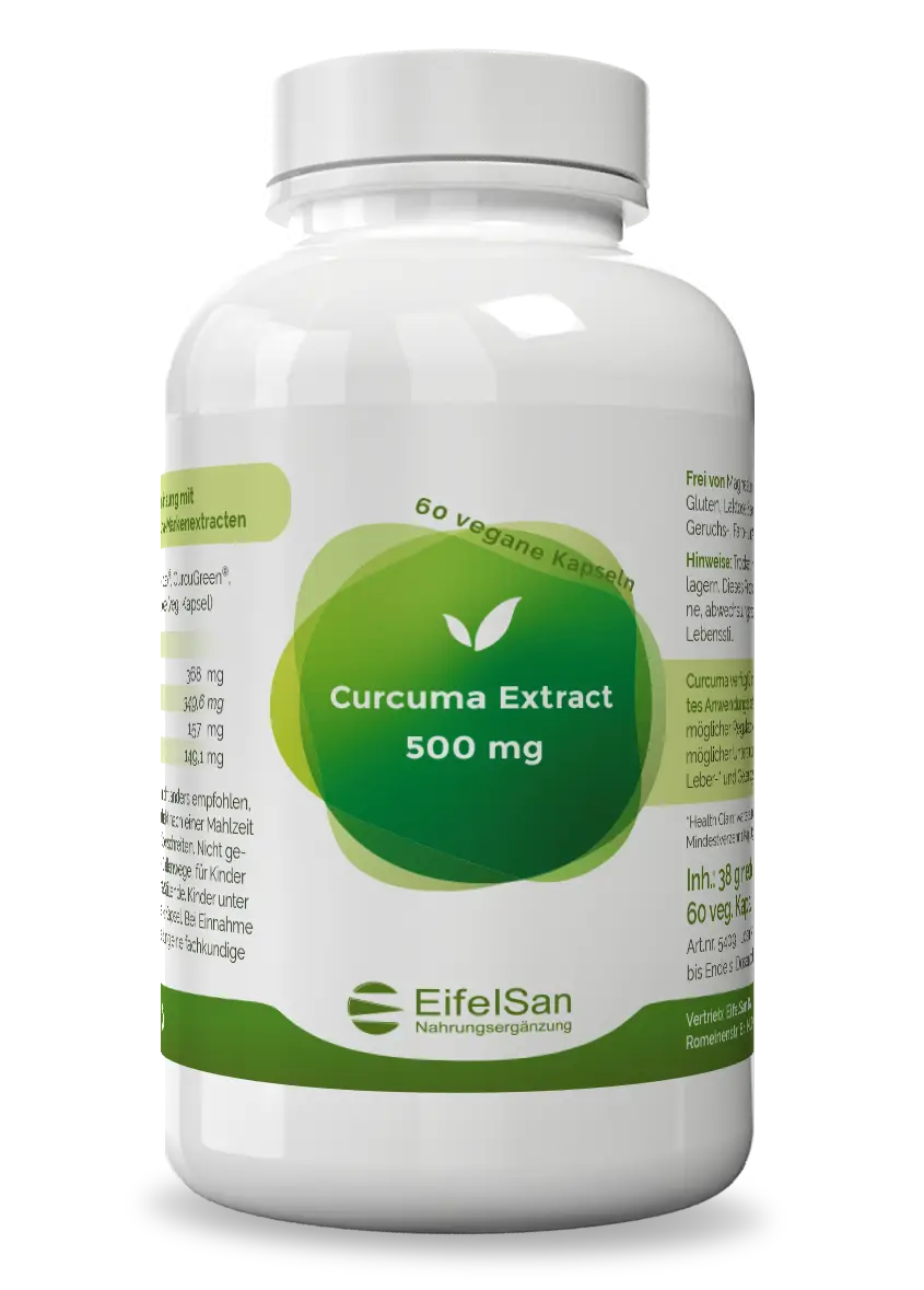 Curcuma Extrakt 500 mg Curcuma Extrakt 500 mg von EifelSan – 60 vegane Kapseln mit CurcuGreen® und Curcumin C3 Complex®