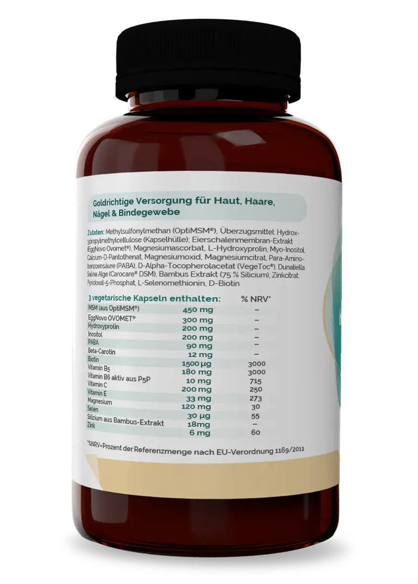 Haut & Haar Inhaltsstoffe Beauty-Vitalstoff-Komplex mit OVOMET® Eihaut-Extrakt, OptiMSM®, Carocare®, Biotin und Zink