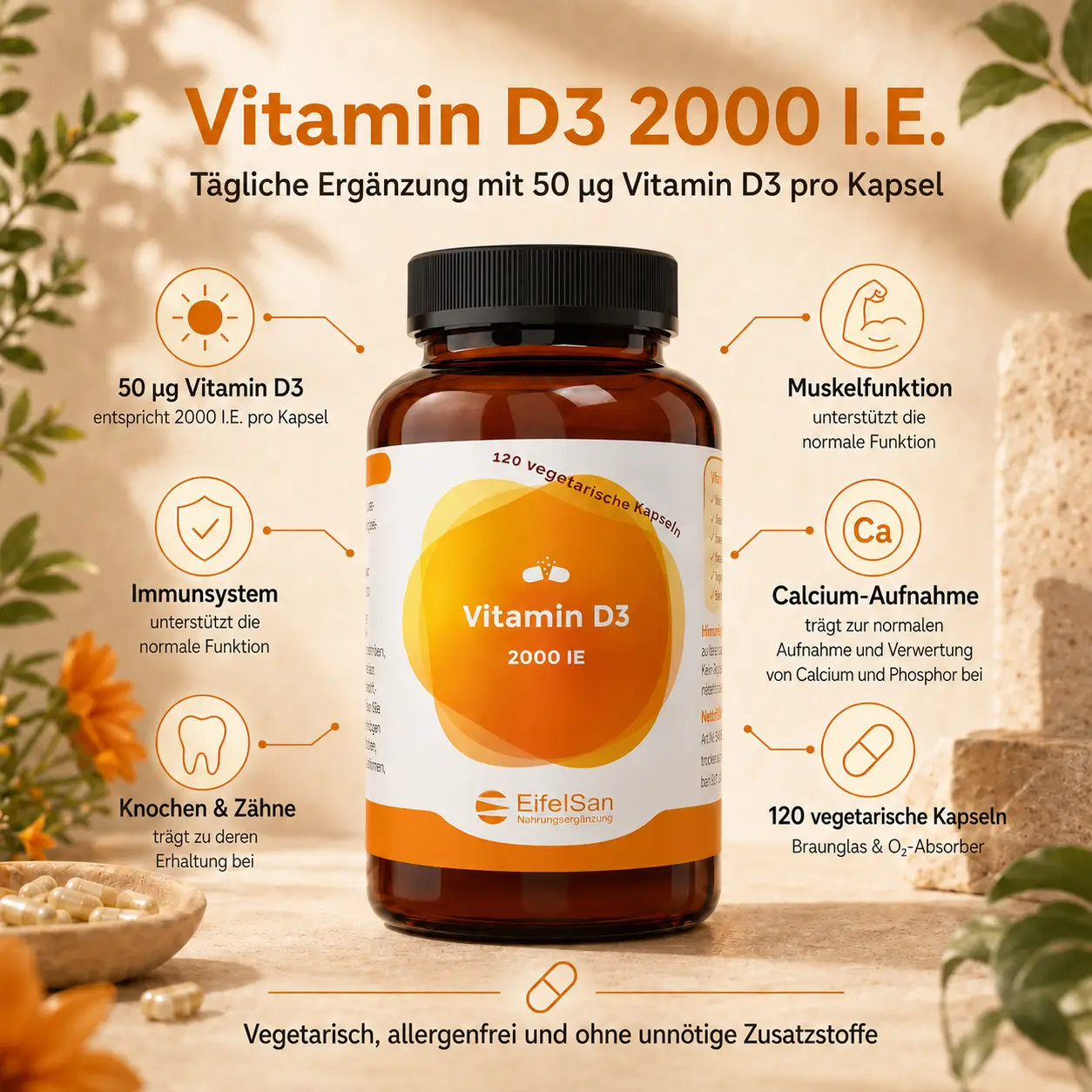 Vitamin D3 2000 I.E. / 50 µg – 120 vegetarische Kapseln