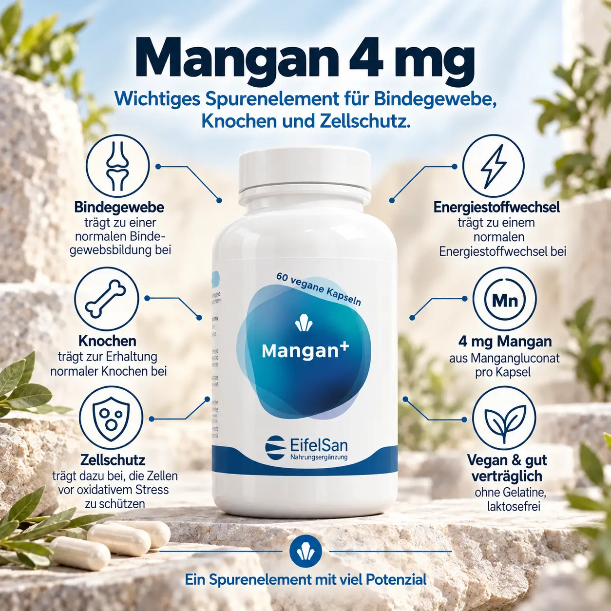 Mangan 4 mg – 60 vegane Kapseln – Mangangluconat