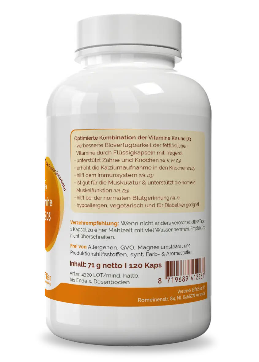 Vitamin K2 D3 Qualität Vitamin K2 + D3 von EifelSan – vegetarische Kapseln ohne Zusatzstoffe