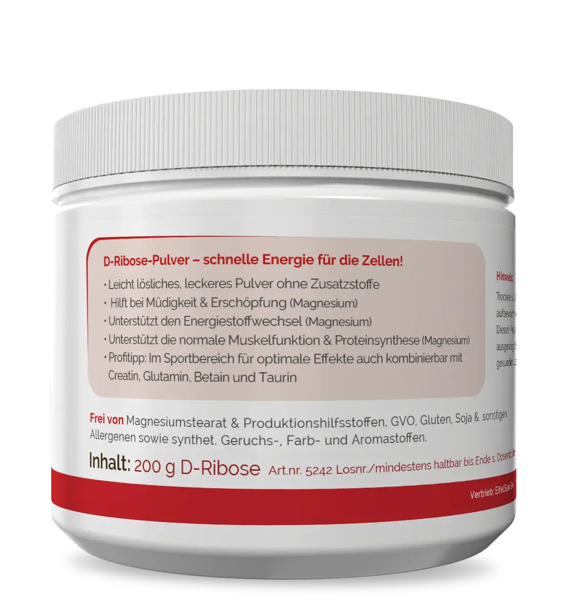 D-Ribose Qualität D-Ribose Pulver von EifelSan – 100 % pur, vegan und ohne Zusatzstoffe