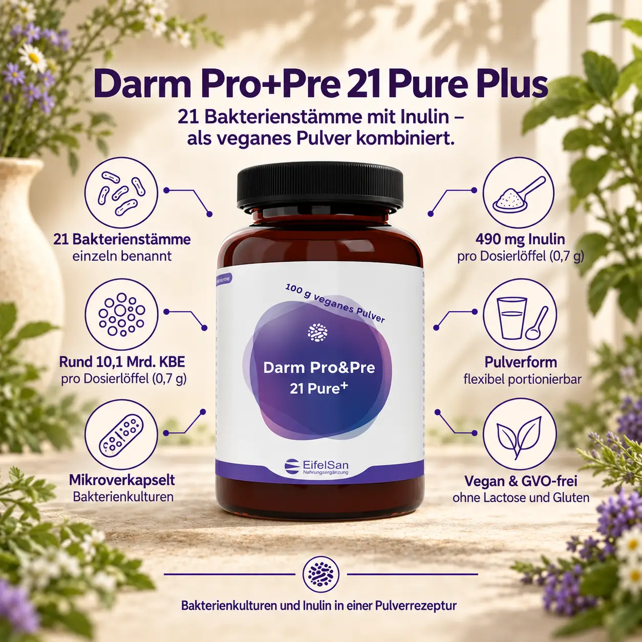 Darm Pro+Pre 21 Pure Plus - 100 g Pulver mit Inulin - 21 Bakterienstämme Darm Pro+Pre 21 Pure Plus - 100 g Pulver mit Inulin - 21 Bakterienstämme