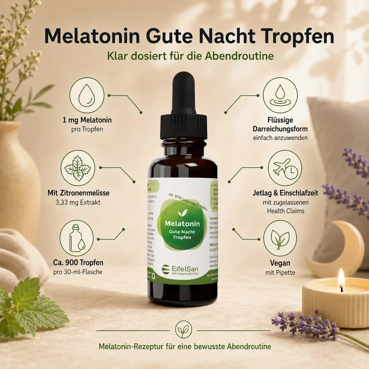 Melatonin Gute Nacht Tropfen – 1 mg pro Tropfen – 30 ml