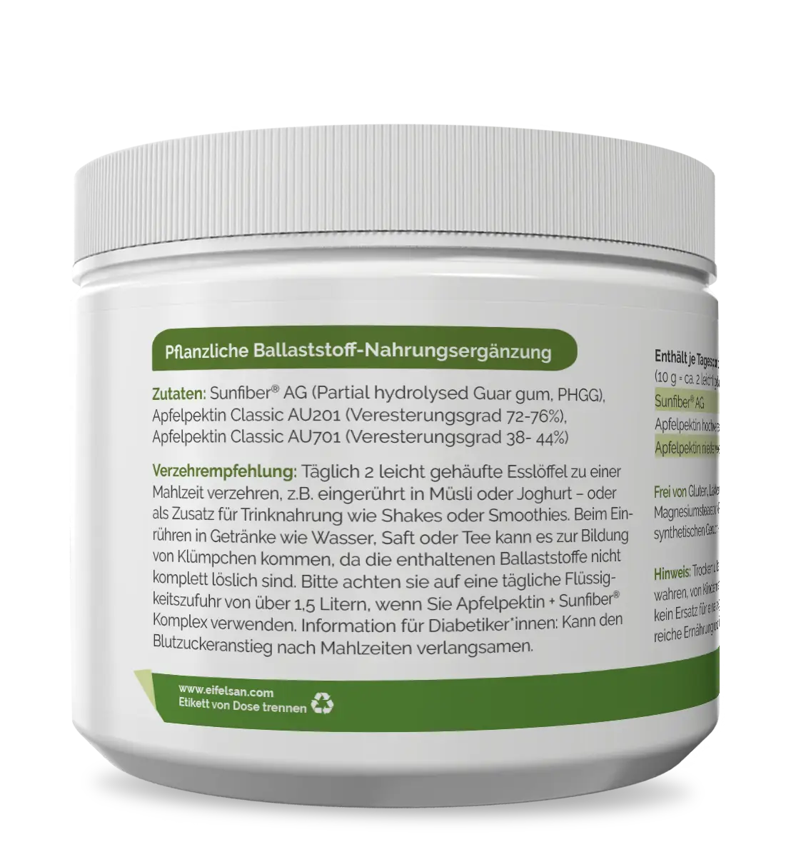 Apfelpektin Sunfiber Qualität Dose Apfelpektin-Sunfiber Pulver links
