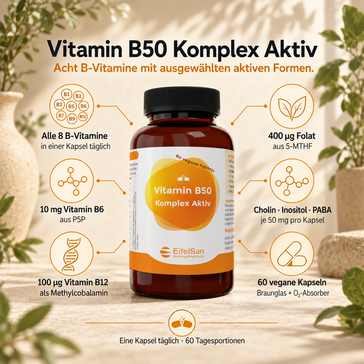 Vitamin B50 Komplex Aktiv - 60 Kapseln mit PABA