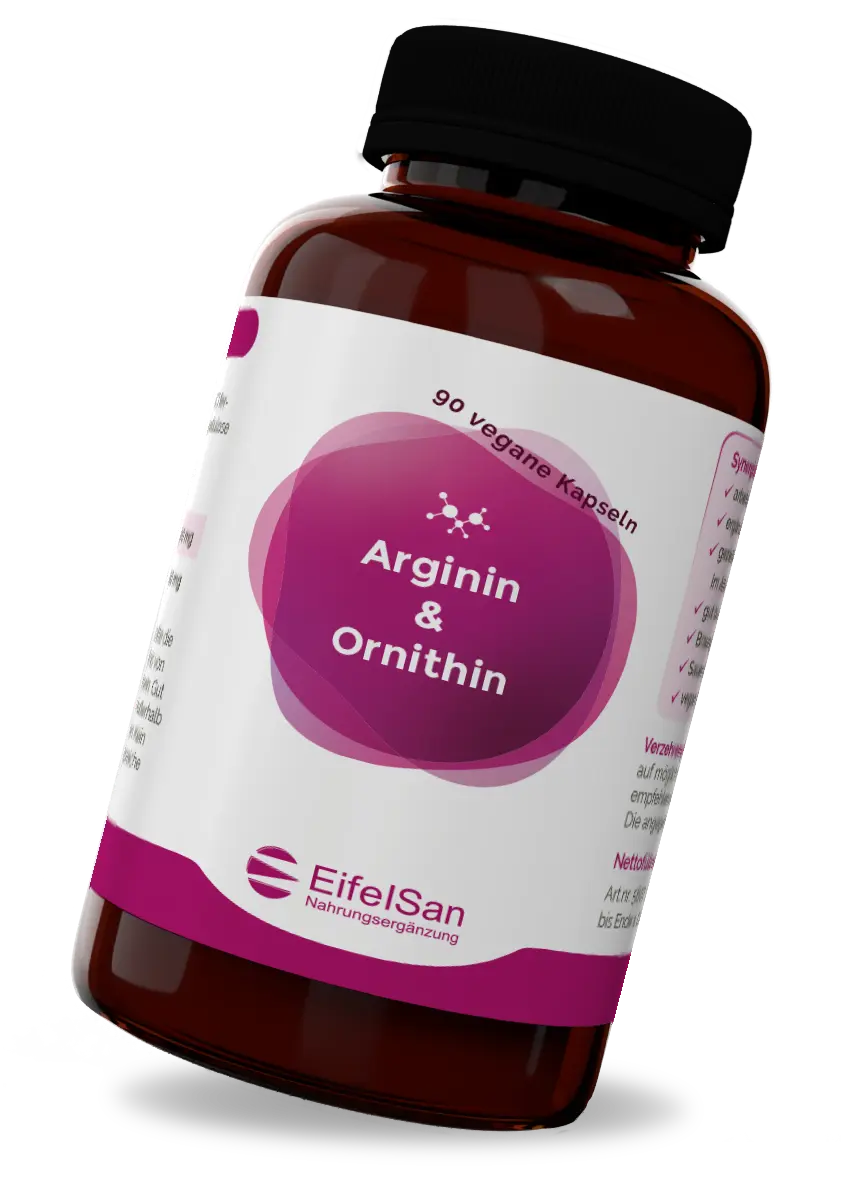Arginin Ornithin Kapseln arginin-EifelSan Arginin Ornithin Kapseln mit abgestimmter Aminosäure-Kombination im Verhältnis 2:1nithin-aminos-kapseln-vegan-eifelsan