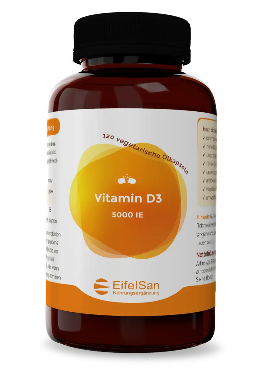 Vitamin D3 5000 I.E. Vitamin D3 5000 I.E. von EifelSan – 120 Kapseln mit 125 µg Vitamin D3