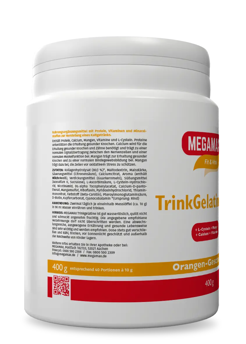 TrinkGelatine Plus Etikett Etikett von TrinkGelatine Plus – 400 g Aminosäuren, Vitamine und Mineralstoffe