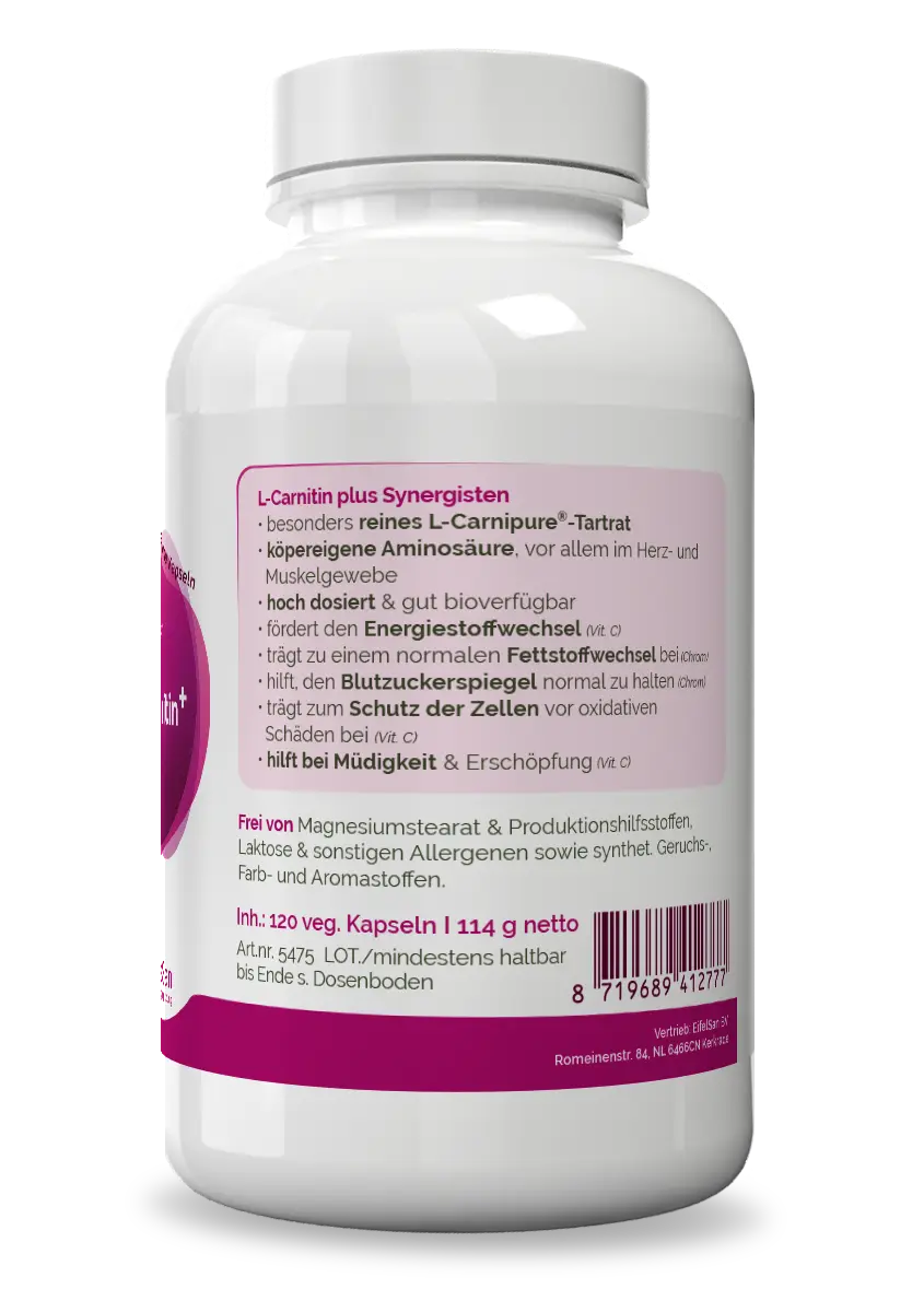 L-Carnitin Plus Etikett Etikett von L-Carnitin Plus 500 mg – 120 Kapseln mit Chrom und Vitamin C