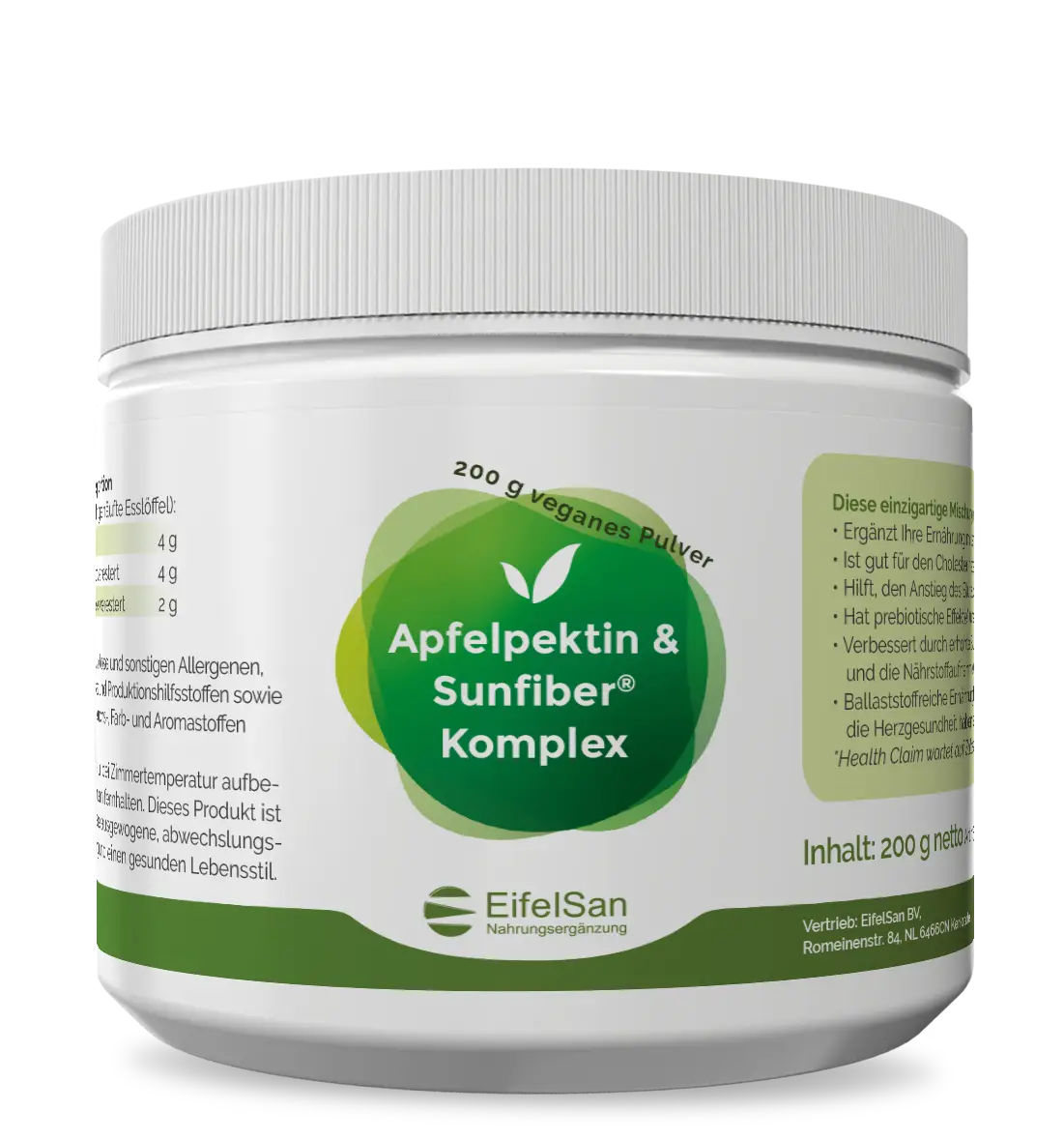 Apfelpektin & Sunfiber® Komplex Apfelpektin & Sunfiber® Komplex von EifelSan – 200 g Pulver mit löslichen Ballaststoffen