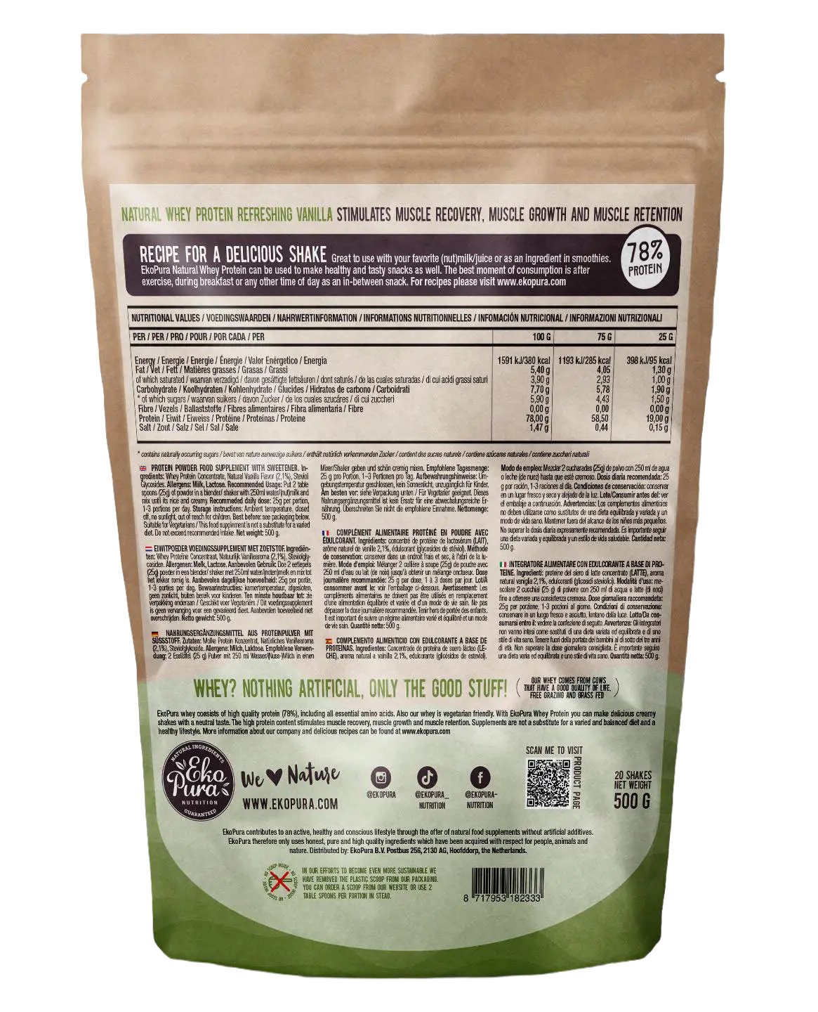 Ekopura Whey Protein Vanille – 500 g, 78 % Eiweiß Ekopura Whey Protein Vanille – 500 g, 78 % Eiweiß