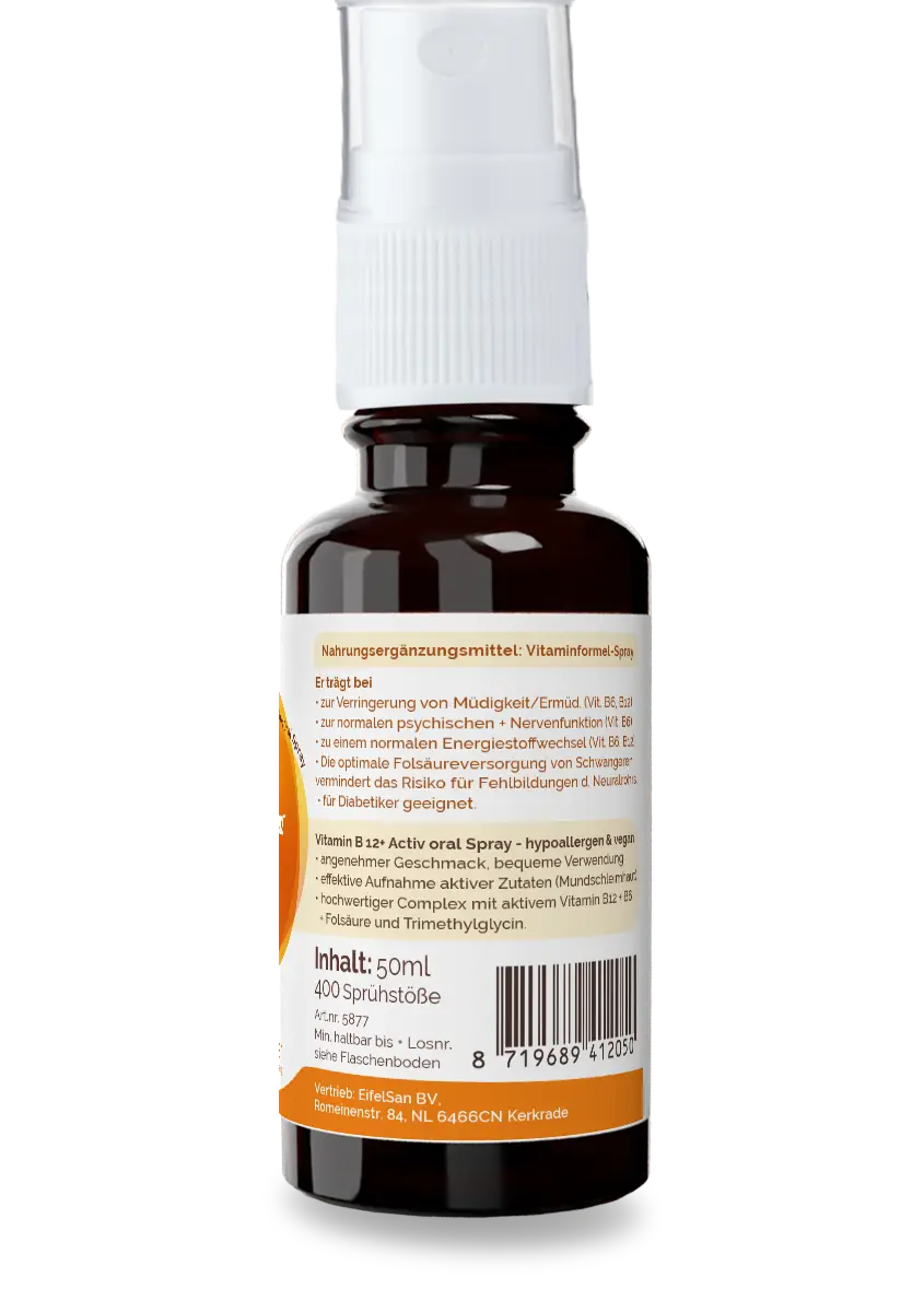 Vitamin B12 Spray vegan Vitamin B12 Activ von EifelSan – veganes Oral Spray mit natürlichem Himbeeraroma