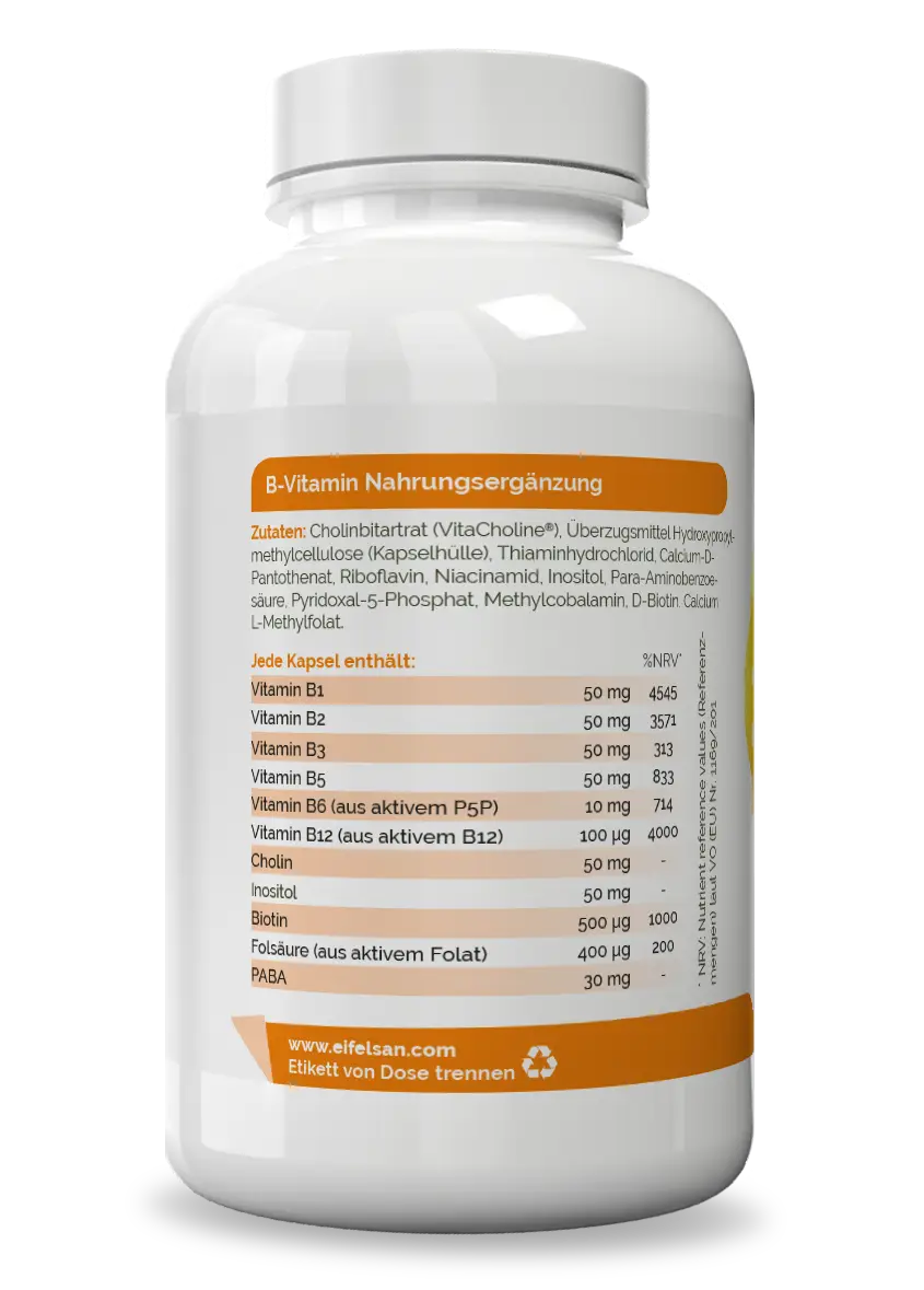 Vitamin B50 Inhaltsstoffe Vitamin-B-Komplex mit PABA, Cholin, Inositol und dem Markenrohstoff VitaCholine