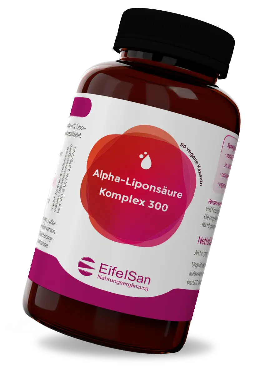 Alpha-Liponsäure Komplex 300 mg aAlpha-Liponsäure Komplex 300 mg von EifelSan – 90 vegane Kapseln mit Acetyl-L-Carnitin und Biotinlpha-liponsaeure-300mg-kapseln-vegan-eifelsan