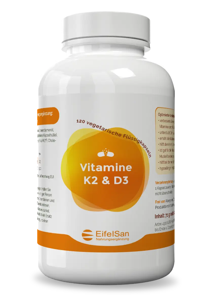 Vitamin K2 + D3 Vitamin K2 + D3 von EifelSan – 120 vegetarische Kapseln mit 100 µg K2 und 2000 I.E. D3
