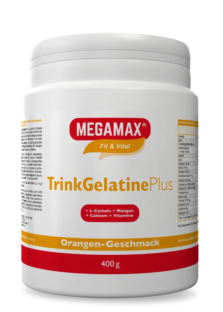 TrinkGelatine Plus 400 g TrinkGelatine Plus von MegaMax – 400 g Pulver mit Kollagenhydrolysat, Vitaminen und Mineralstoffen