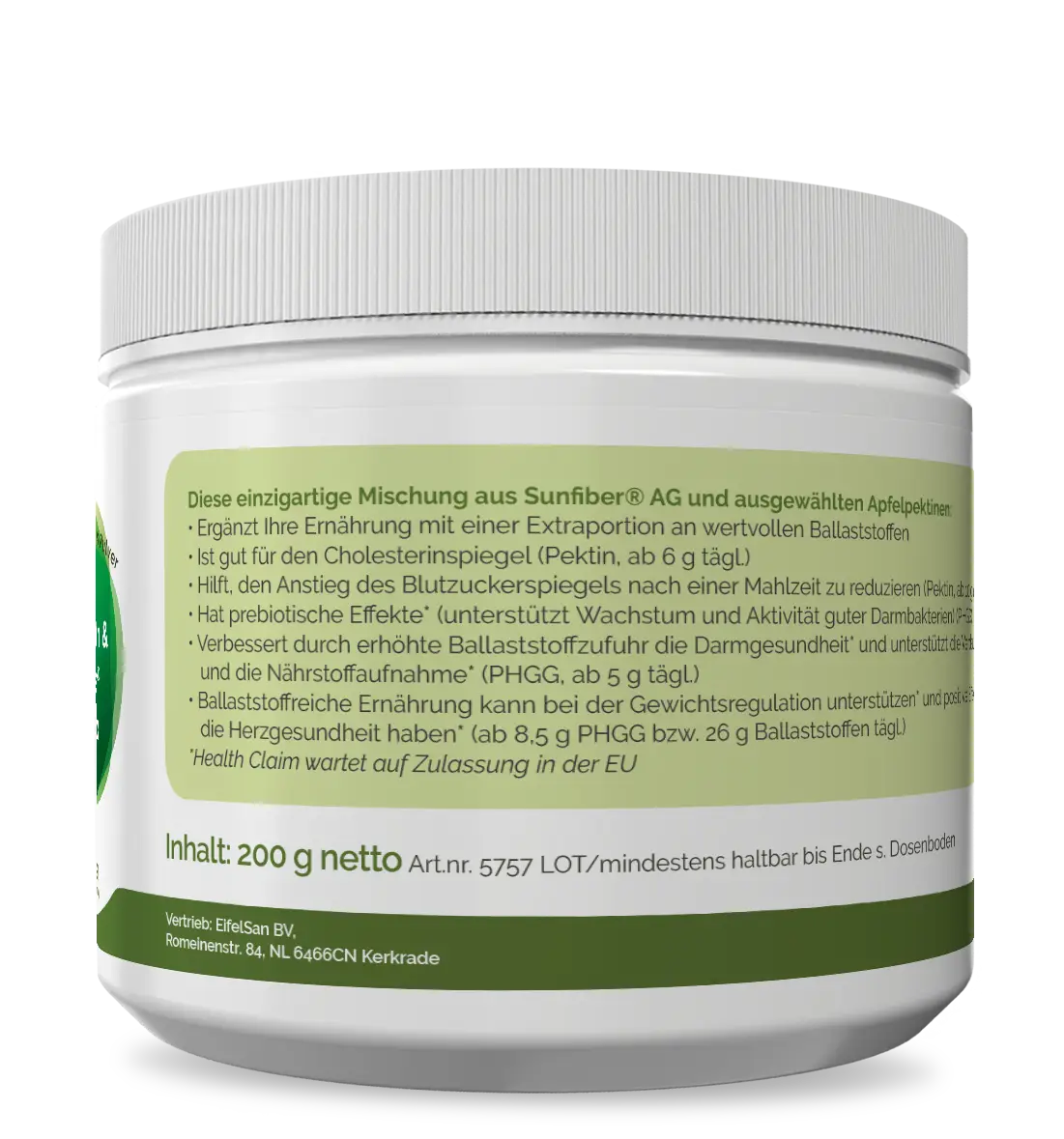Apfelpektin Sunfiber Etikett Etikett von Apfelpektin & Sunfiber® Komplex – 200 g Pulver von EifelSan