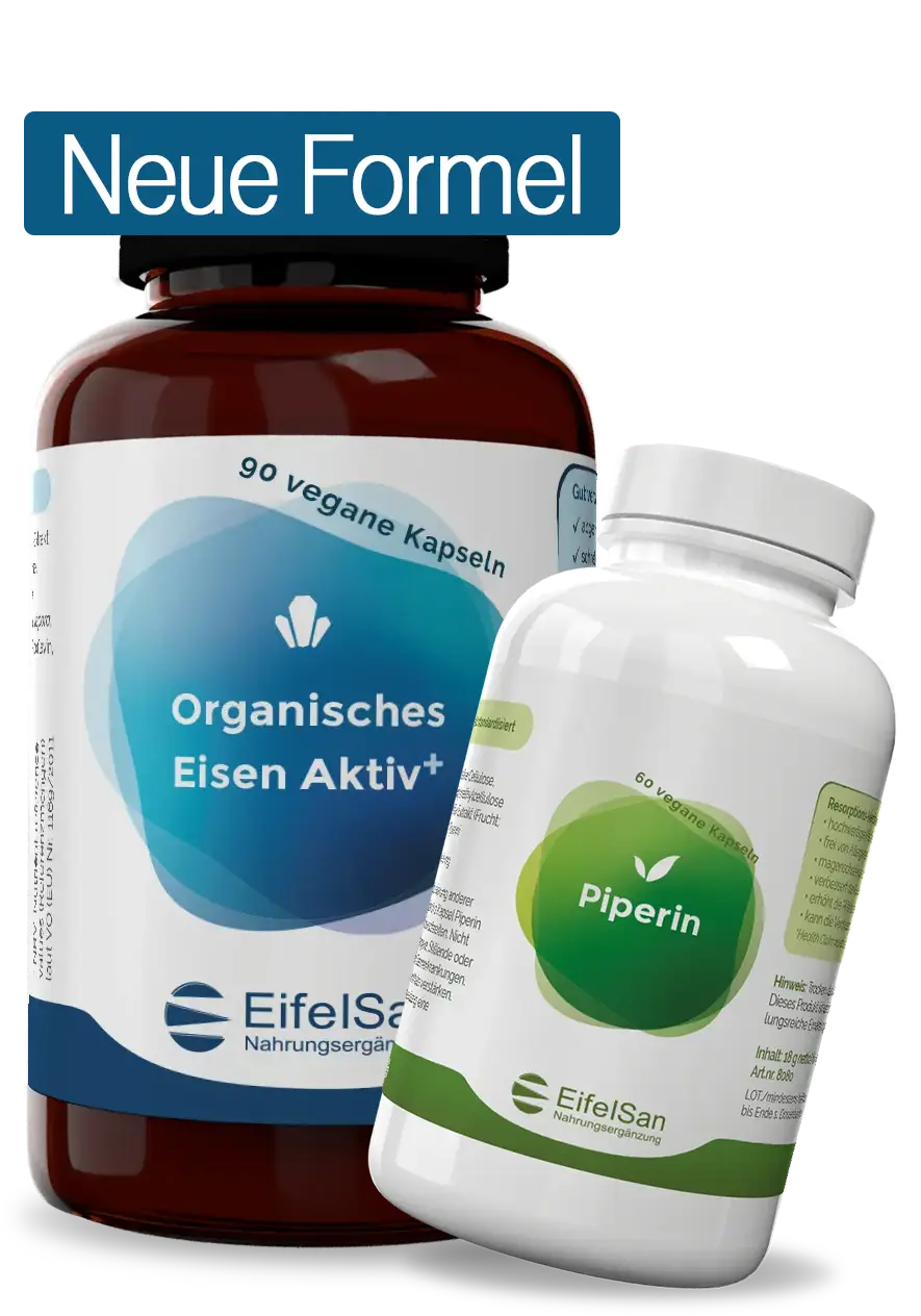 Organisches Eisen Aktiv+ + Piperin 8 mg aus Pfefferextrakt