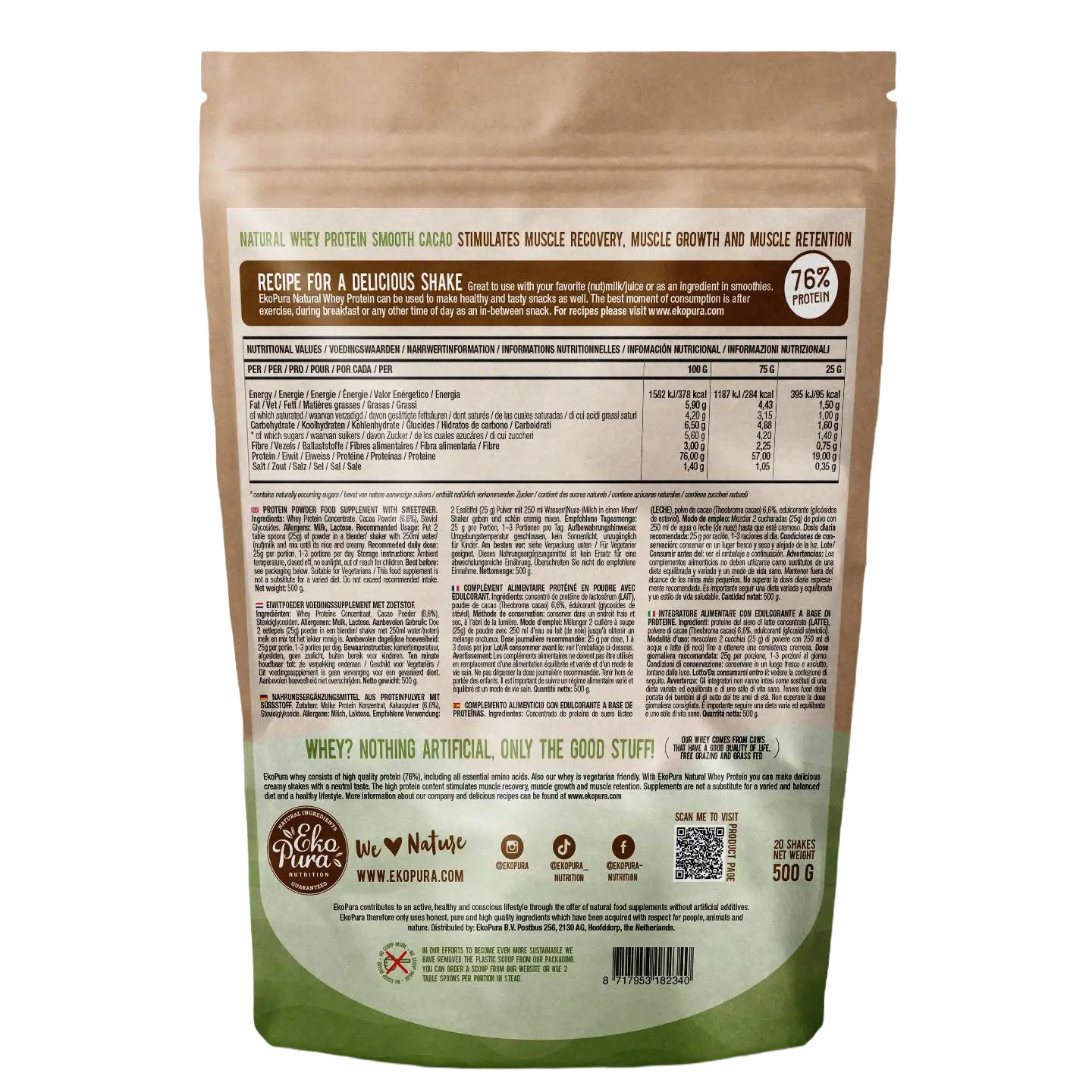 Ekopura Whey Protein Kakao – 500 g mit 76 % Eiweiß Ekopura Whey Protein Kakao – 500 g mit 76 % Eiweiß