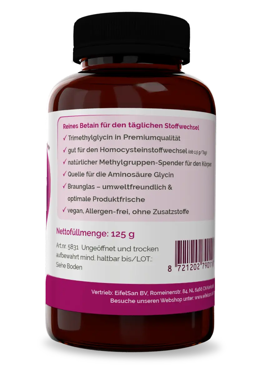 Betain Pulver Dosierung Betain Pulver von EifelSan – vegan, allergenfrei und 100 % pur ohne Zusatzstoffe