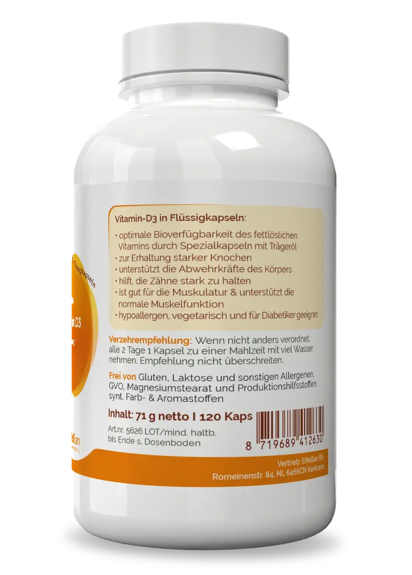 Vitamin D3 Qualität Vitamin D3 3000 I.E. von EifelSan – vegetarische Kapseln ohne Zusatzstoffe